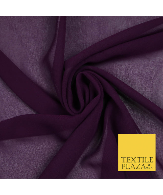 PURPLE PLUM Premium Plain Dyed Chiffon Fine Soft Georgette Sheer Dress Fabric 5798