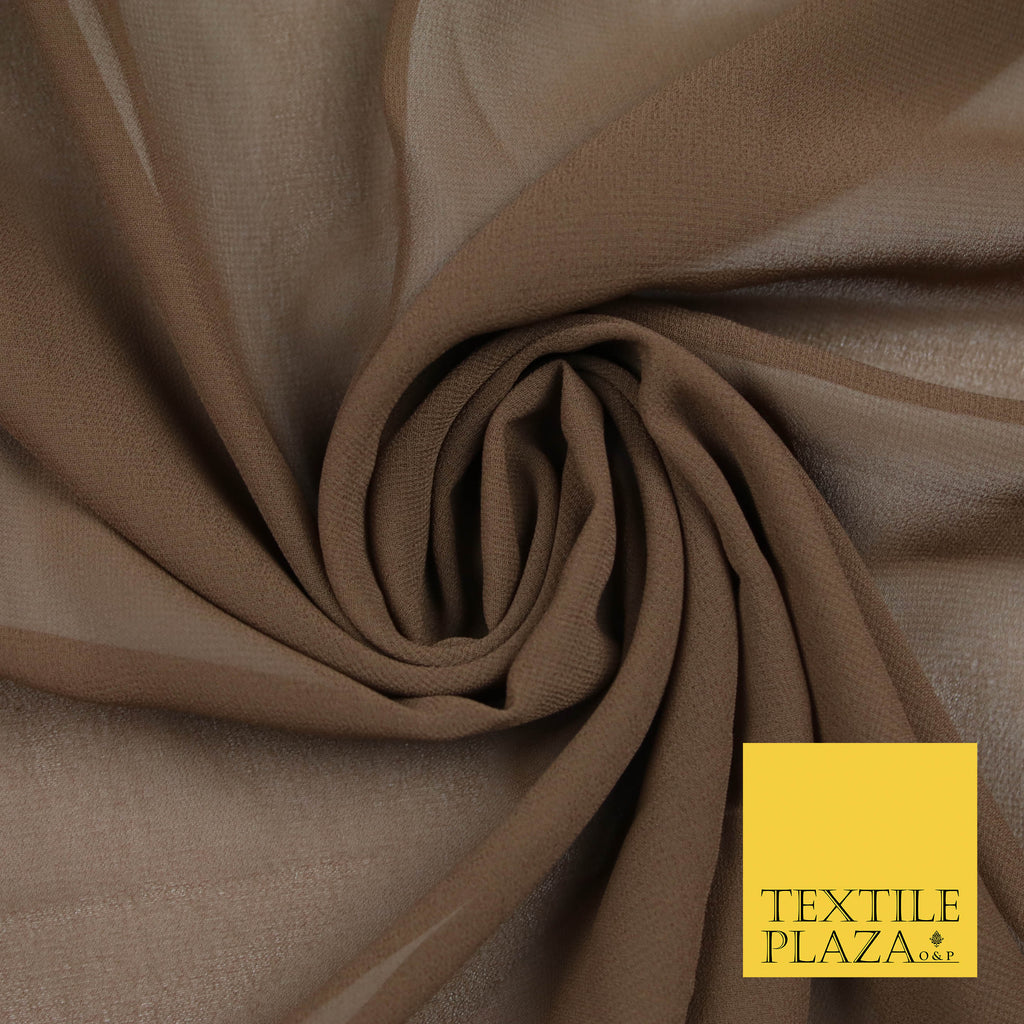 WALNUT BROWN Premium Plain Dyed Chiffon Fine Soft Georgette Sheer Dress Fabric 5819