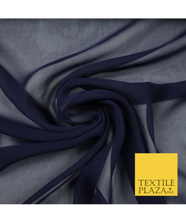 DARK NAVY BLUE 2 Premium Plain Dyed Chiffon Fine Soft Georgette Sheer Dress Fabric 6839