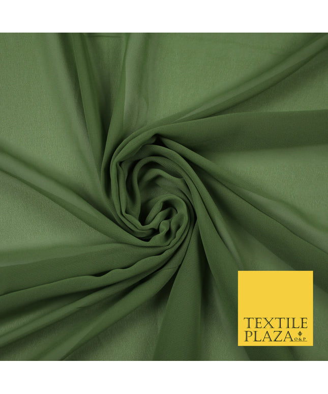 KHAKI GREEN Premium Plain Dyed Chiffon Fine Soft Georgette Sheer Dress Fabric 6811
