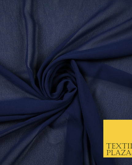 DARK BLUE Premium Plain Dyed Chiffon Fine Soft Georgette Sheer Dress Fabric 6812