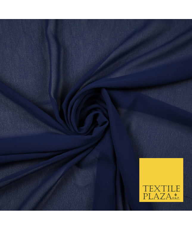 DARK BLUE Premium Plain Dyed Chiffon Fine Soft Georgette Sheer Dress Fabric 6812