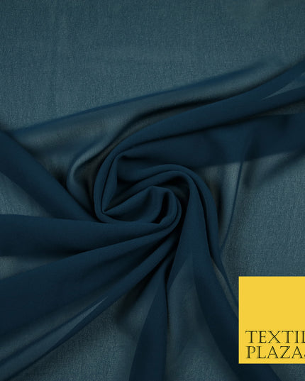 DARK PETROL BLUE Premium Plain Dyed Chiffon Fine Soft Georgette Sheer Dress Fabric 6815