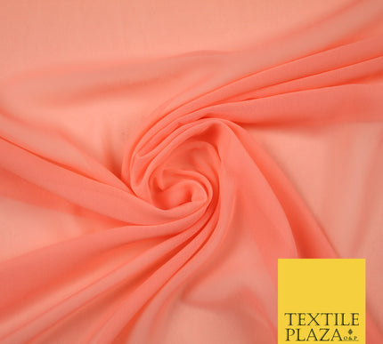 BRIGHT PEACH 2 Premium Plain Dyed Chiffon Fine Soft Georgette Sheer Dress Fabric 6820
