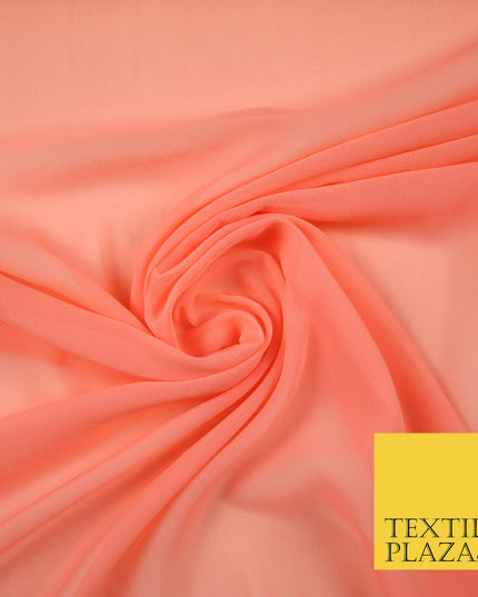 BRIGHT PEACH 2 Premium Plain Dyed Chiffon Fine Soft Georgette Sheer Dress Fabric 6820