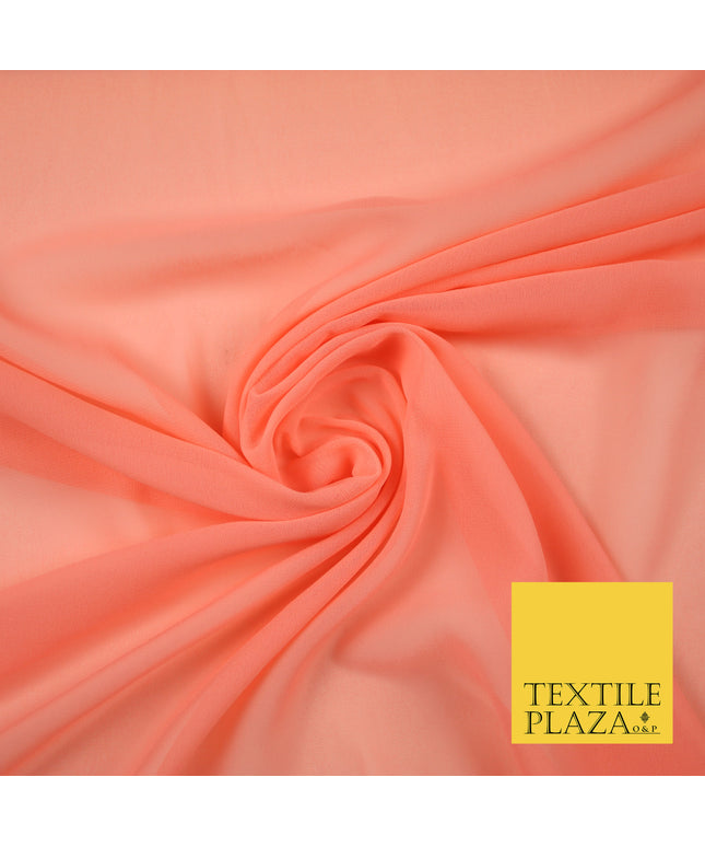 BRIGHT PEACH 2 Premium Plain Dyed Chiffon Fine Soft Georgette Sheer Dress Fabric 6820