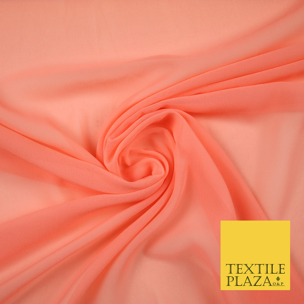 BRIGHT PEACH 2 Premium Plain Dyed Chiffon Fine Soft Georgette Sheer Dress Fabric 6820