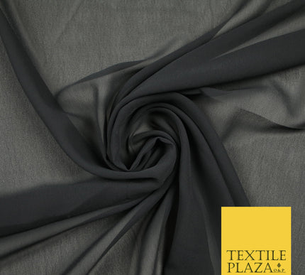 DARK GREY Premium Plain Dyed Chiffon Fine Soft Georgette Sheer Dress Fabric 6836
