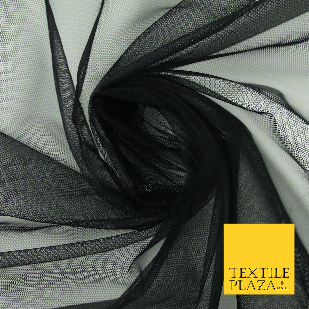 BLACK Premium Soft Plain Sheer Tulle Net Fabric Tutu Fairy Veil