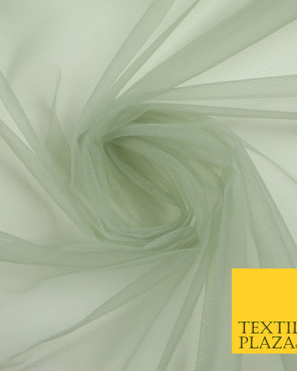 GREEN GREY Premium Soft Plain Sheer Tulle Net Fabric Tutu Fairy Veil Bridal 45" Wide 6871