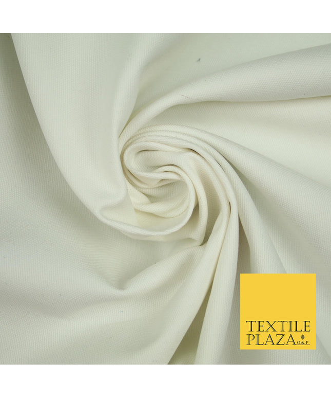WHITE / OFF WHITE Premium Plain 100% Cotton Canvas Fabric Upholstery Dress Bags Craft Material 57" 4007