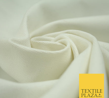 WHITE / OFF WHITE Premium Plain 100% Cotton Canvas Fabric Upholstery Dress Bags Craft Material 57" 4007