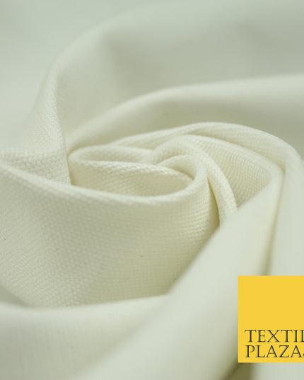 WHITE / OFF WHITE Premium Plain 100% Cotton Canvas Fabric Upholstery Dress Bags Craft Material 57" 4007