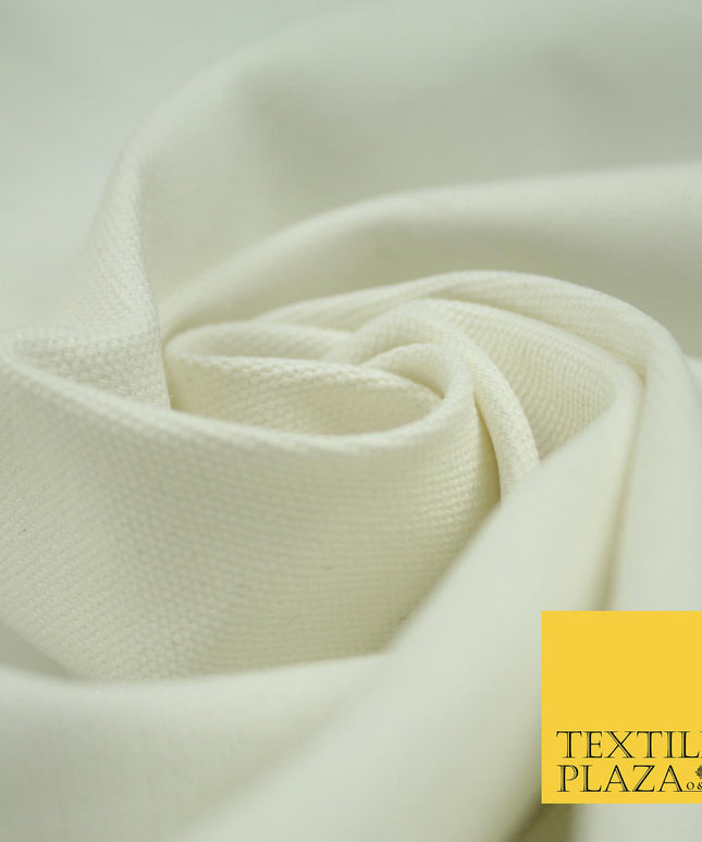 WHITE / OFF WHITE Premium Plain 100% Cotton Canvas Fabric Upholstery Dress Bags Craft Material 57" 4007