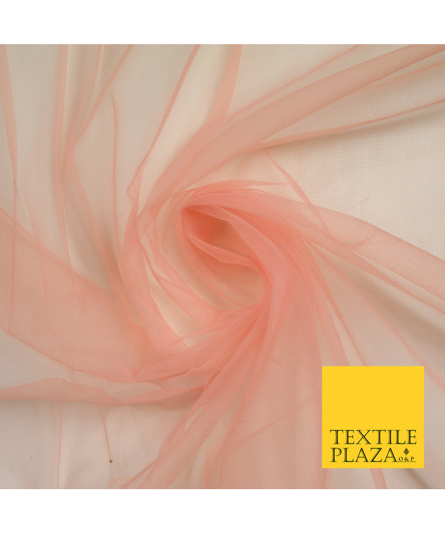 PEACH PINK Premium Soft Plain Sheer Tulle Net Fabric Tutu Fairy Veil Bridal 45" Wide 6899