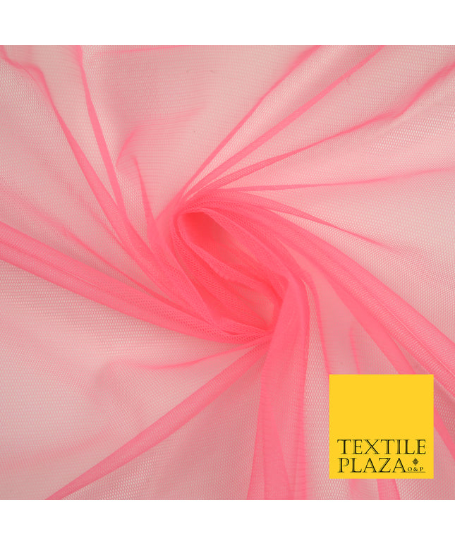 BRIGHT PINK Premium Soft Plain Sheer Tulle Net Fabric Tutu Fairy Veil Bridal 45" Wide 6909