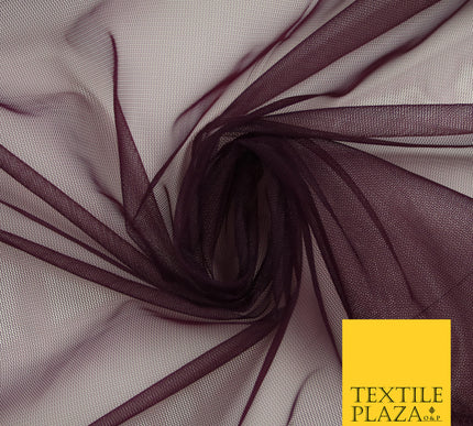 DEEP AUBERGINE PLUM Premium Soft Plain Sheer Tulle Net Fabric Tutu Fairy Veil Bridal 45" Wide 6914