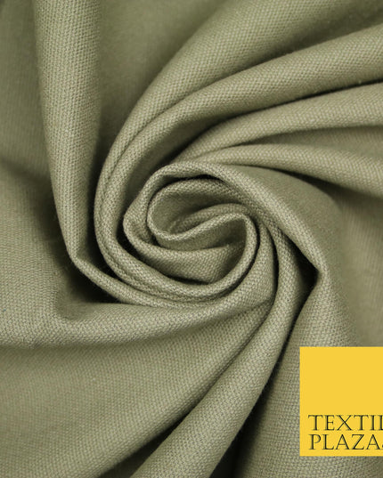 KHAKI GREEN Premium Plain 100% Cotton Canvas Fabric Upholstery Dress Bags Craft Material 57" 4017