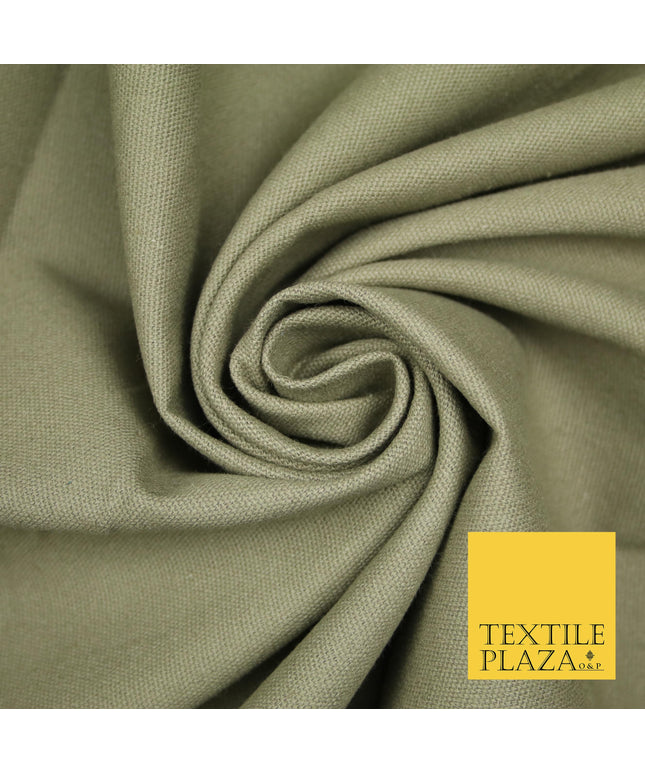 KHAKI GREEN Premium Plain 100% Cotton Canvas Fabric Upholstery Dress Bags Craft Material 57" 4017