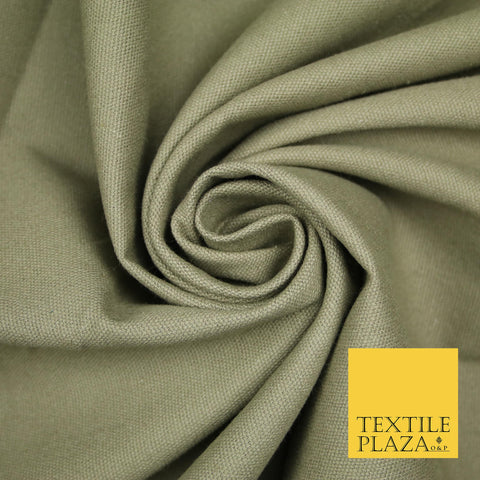 KHAKI GREEN Premium Plain 100% Cotton Canvas Fabric Upholstery Dress Bags Craft Material 57" 4017