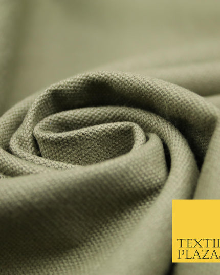 KHAKI GREEN Premium Plain 100% Cotton Canvas Fabric Upholstery Dress Bags Craft Material 57" 4017