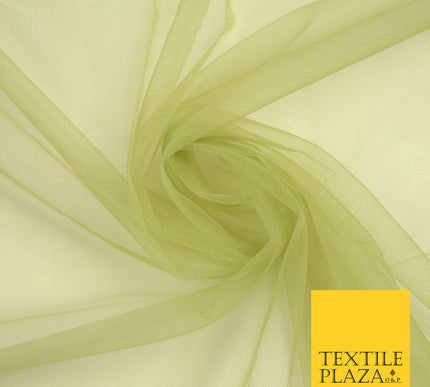 LIGHT OLIVE GREEN Premium Soft Plain Sheer Tulle Net Fabric Tutu Fairy Veil Bridal 45" Wide 6924