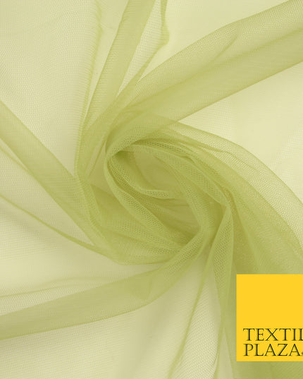LIGHT OLIVE GREEN Premium Soft Plain Sheer Tulle Net Fabric Tutu Fairy Veil Bridal 45" Wide 6924