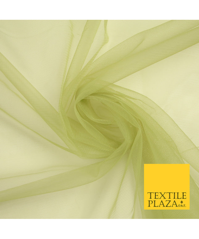 LIGHT OLIVE GREEN Premium Soft Plain Sheer Tulle Net Fabric Tutu Fairy Veil Bridal 45" Wide 6924