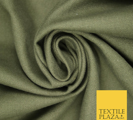 DARK KHAKI GREEN Premium Plain 100% Cotton Canvas Fabric Upholstery Dress Bags Craft Material 57" 4019