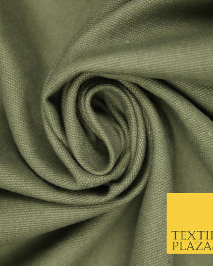 DARK KHAKI GREEN Premium Plain 100% Cotton Canvas Fabric Upholstery Dress Bags Craft Material 57" 4019