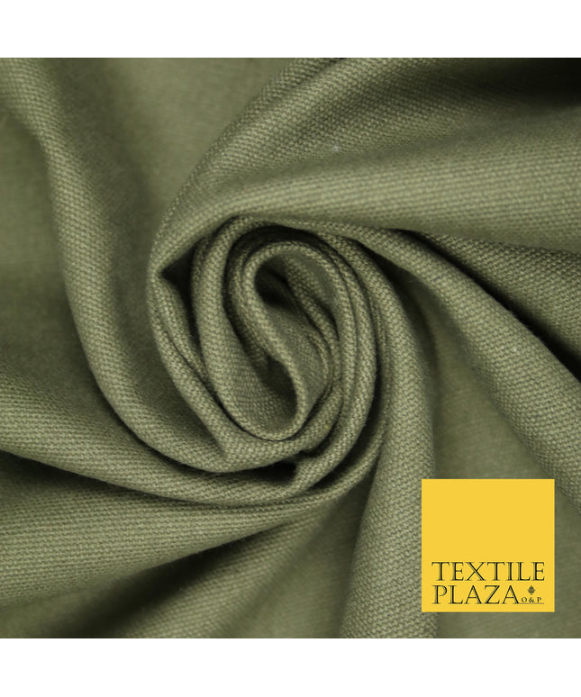 DARK KHAKI GREEN Premium Plain 100% Cotton Canvas Fabric Upholstery Dress Bags Craft Material 57" 4019