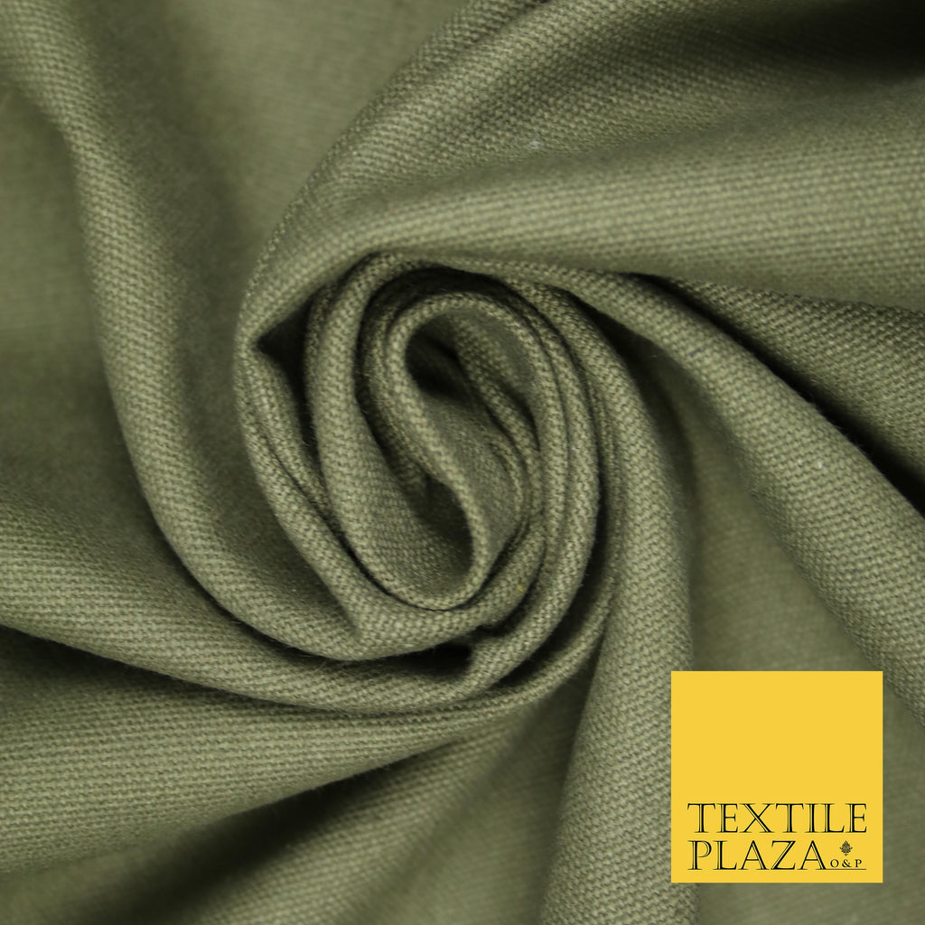 DARK KHAKI GREEN Premium Plain 100% Cotton Canvas Fabric Upholstery Dress Bags Craft Material 57" 4019