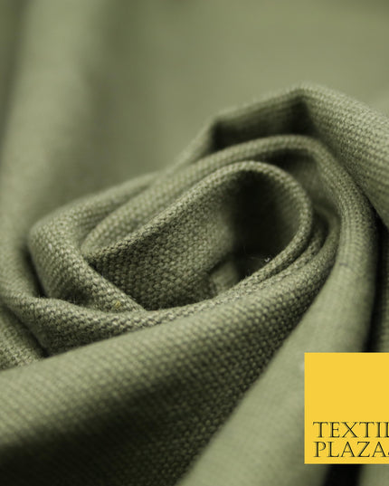 DARK KHAKI GREEN Premium Plain 100% Cotton Canvas Fabric Upholstery Dress Bags Craft Material 57" 4019
