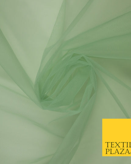 LIGHT SAGE GREEN Premium Soft Plain Sheer Tulle Net Fabric Tutu Fairy Veil Bridal 45" Wide 6931