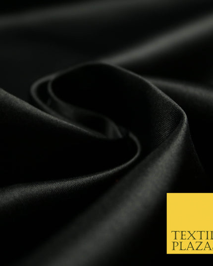 BLACK Luxury Plain Smooth Matt Duchess Satin Fabric Material Bridal Wedding Dress 58" 4698