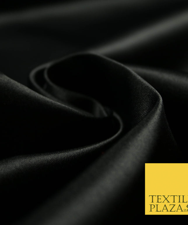 BLACK Luxury Plain Smooth Matt Duchess Satin Fabric Material Bridal Wedding Dress 58" 4698
