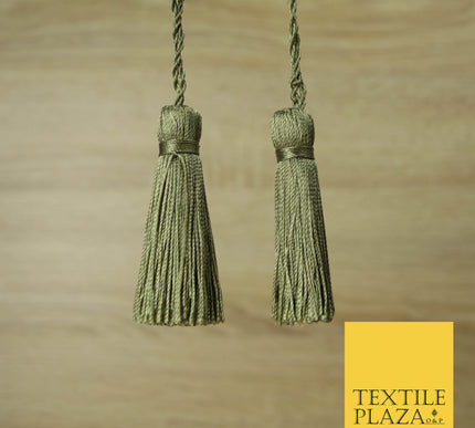 KHAKI GREEN Luxury Silk Soft Thread Tassels Latkans Cushion Sewing Craft Curtains T121