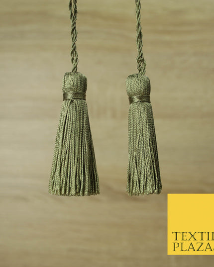 KHAKI GREEN Luxury Silk Soft Thread Tassels Latkans Cushion Sewing Craft Curtains T121