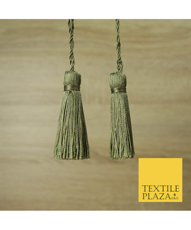 KHAKI GREEN Luxury Silk Soft Thread Tassels Latkans Cushion Sewing Craft Curtains T121