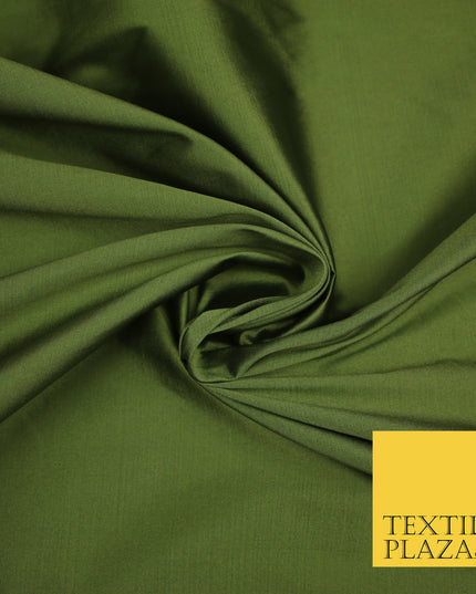 KHAKI GREEN Premium Plain Dyed Faux Matte Silk TAFFETA Dress Fabric Material 3161
