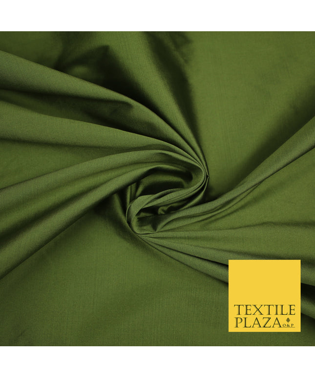 KHAKI GREEN Premium Plain Dyed Faux Matte Silk TAFFETA Dress Fabric Material 3161